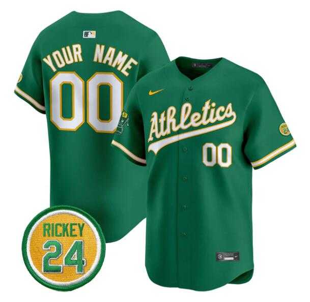 Mens Oakland Athletics Active Player Custom Green Rickey Henderson Patch Vapor Premier Limited Stitched Baseball Jersey->customized mlb jersey->Custom Jersey